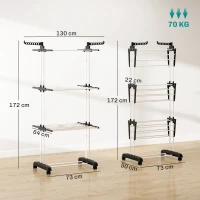 HOMCOM Foldable Clothes Drying Rack, 4-Tier Steel Garment Laundry Rack with Castors for Indoor and Outdoor Use, Black(m-3)