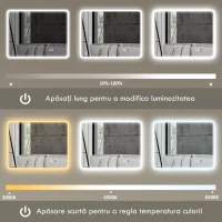 HOMCOM Oglindă de baie LED bluetooth 70 x 90 cm interruptor tactil lumină reglabilă 3 culori anti-abur memorie argintiu(m-6)