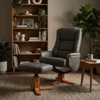 HOMCOM Fauteuil de relaxation avec repose-pied dossier à bascule inclinable assise rembourrée revêtement synthétique gris(m-2)