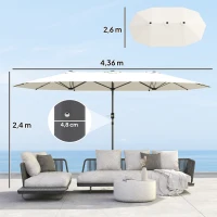 Outsunny Doppelsonnenschirm 436 x 260 cm, UV Schutz Stahl Sonnenschirm mit Handkurbel, oval Beige(m-3)