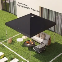 Outsunny gazebo roof replacement UV50+ Waterproof Pop Up Canopy Cover with 8 Drainage Holes 3 x 3 m Black(m-8)