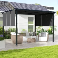 Outsunny Pergola avec 3 toiles coulissantes 3,5 x 3 x 2,35 m structure acier noir toile polyester gris foncé(m-10)