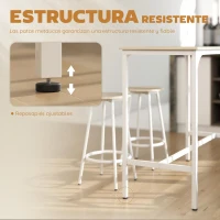 HOMCOM Set de Mesa de Bar y 4 Taburetes Estilo Industrial Marco de Metal para Cocina Salón Natural y Blanco(m-6)