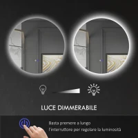 kleankin Specchio Bagno con Luci LED Regolabili, Interruttori Touch e Design Antiappannamento, Ø60 cm(m-5)