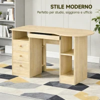 HOMCOM Scrivania da PC per Ufficio con Scaffali, Cassetti e Ripiano Testiera in Legno, 125x60x74cm(m-4)