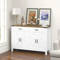 HOMCOM Buffet meuble de rangement style rural 2 tiroirs et 2 placards avec étagères réglables, 120 x 39,3 x 82,5 cm, blanc(m-10)