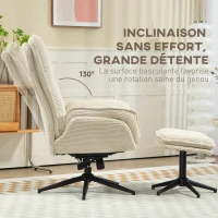 HOMCOM Fauteuil rembourré pivotant avec repose-pieds, Fauteuil inclinable moderne pour salon, chambre à coucher, bureau à domicile, Beige(m-5)