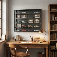 HOMCOM Vitrine murale pour objets de collection 5 étagère réglables en hauteur et 2 portes coulissantes 80 x 9,5 x 60 cm noir(m-6)