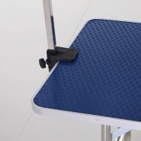 PawHut 42" Dog Grooming Table, Adjustable Pet Cat Drying Beauty Table with 2 Loops Storage Basket, Rubber Top, Blue(m-11)