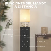 HOMCOM Lámpara de Pie con Estantes con 3 Temperaturas de Color Control Remoto para Salón Dormitorio Oficina Gris(m-6)