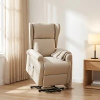 HOMCOM Fauteuil releveur inclinable avec Repose-Pied Fauteuil de Relaxation électrique Ajustable Lin Crème(m-9)