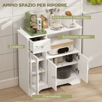 HOMCOM Credenza Buffet con Vano Aperto, Cassetto, 3 Ripiani e Armadietto a 2 Ante, in Legno, 80x30x82 cm, Bianco(m-4)