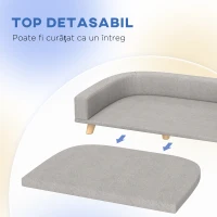 PawHut Canapea pentru câini de talie mare cu pernă detașabilă, din poliester și lemn, 98x67x25 cm, gri(m-5)