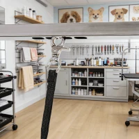 PawHut 42" Dog Grooming Table, Adjustable Pet Cat Drying Beauty Table with 2 Loops Storage Basket, Rubber Top, Black(m-10)