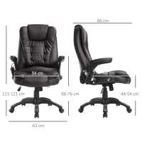 HOMCOM Bürostuhl mit Massagefunktion Ergonomischer Chefsessel mit Heizfunktion, Liegefunktion, Wippfunktion, Höhenverstellbar 360° Drehbar Schreibtischstuhl, Kunstleder, Braun(m-3)