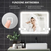 HOMCOM Specchio Bagno LED Touch con Luce Dimmerabile, a 3 Temperature e Antiappannamento, 70x90 cm(m-7)