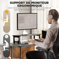 HOMCOM Bureau d'angle modulable réversible 168-240 cm style industriel - étagère réglable, sac de rangement, support d'écran(m-6)