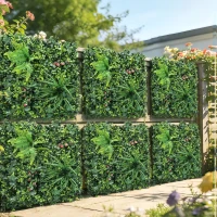 Outsunny Set de 6 Setos Artificiales Ocultación Jardín 50x50 cm Tipo Milán Fácil Montaje Anti-UV para Terraza Balcón Verde(m-2)