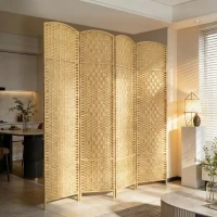 HOMCOM Separador de Ambientes de 4 Paneles Biombo Plegable 180x180 cm Pantalla de Privacidad de Polipropileno Natural(m-9)