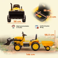 AIYAPLAY Tractor Eléctrico para Niños con Remolque Desmontable y Pala Batería 12V Motor Doble Control Remoto 2,4G Luces Música(m-3)