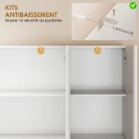 HOMCOM Buffet haut cuisine armoire de cuisine à haute brillance 6 portes à fermeture douce étagères réglables blanc(m-8)