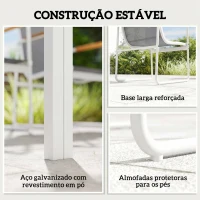 Outsunny Conjunto de Mesa e Cadeiras de Jardim de 7 Peças com Mesa de Vidro Temperado 6 Cadeiras e Estrutura em Aço Branco e Cinza(m-8)