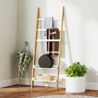 HOMCOM Étagère de rangement étagère échelle avec 2 étagères et 3 porte-serviettes pour chambre à coucher et salon, blanc(m-10)