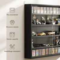 HOMCOM Vitrine murale pour objets de collection 5 étagère réglables en hauteur et 2 portes coulissantes 80 x 9,5 x 60 cm noir(m-4)