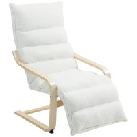 HOMCOM Birch Wood Lounge Chair, Upholstered Recliner Lounge Seat with Adjustable Footrest, Modern Armchair for Living Room, Bedroom, Balcony, Office, White(m-10)