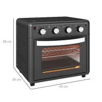 HOMCOM Mini Forno Elétrico 30L 1600W Mini Forno de Convecção com 7 Modos Temporizador e Temperatura Ajustável 43x39x39 cm Preto(m-3)
