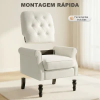 HOMCOM Sofá Individual Estofado em Linho Assento Acolchoado Espesso Encosto Capitonê Pés de Madeira Maciça Creme(m-6)