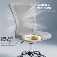 Vinsetto Office Chair, Armless Desk Chair, Adjustable Computer Swivel Chair with Rolling Wheels and Mesh Back for Home Work Study, Grey(m-5)