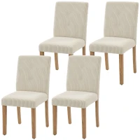 HOMCOM Pack de 4 Sillas de Comedor Respaldo Alto Tapizadas en Pana Asiento Acolchado Patas de Madera 44x56x90 cm Beige(m-13)