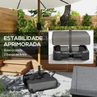 Outsunny Chapéu de Sol Duplo com 48 Luzes LED 459x266x235 cm Base Incluida Manivela Sacos de Areia Creme(m-8)