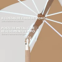 Outsunny Chapéo de Sol de Praia com Franjas Ø175 cm Chapéu de Sol de Terraço Exterior com Altura Ajustável Inclinação de 30° em Branco e Bege(m-8)