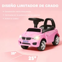HOMCOM Coche Correpasillos para Niños de 18-36 Meses con Faros Música Bocina Volante Espacio de Almacenaje y Asa Rosa(m-7)