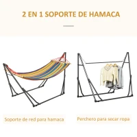 Outsunny Hamaca con Soporte Plegable 2 en 1 Tendedero con Barra Estructura de Acero para Jardín 270x100x94 cm Multicolor(m-4)