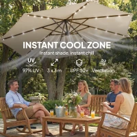 Outsunny Parasol ogrodowy LED Solar Ø300 cm obrotowy z korbą, stojakiem, pokrowcem beżowy(m-5)