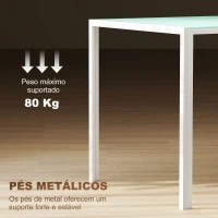 HOMCOM Mesa de Refeição de Vidro Mesa Retangular para 6 Pessoas com Pés de Metal  140x80x75 cm Branco(m-5)
