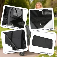 PawHut Carrito Doble para Perros Gatos Plegable con 2 Transportines Extraíbles con Cinturón y Cojines 66x50x98cm Gris Oscuro(m-7)