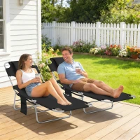 Outsunny 5-Position Adjustable Sun Loungers Set of 2 with Reading Hole and Side Pocket, Black(m-2)