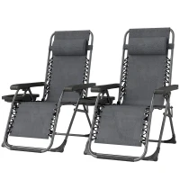 Outsunny Zero Gravity Chairs Set of 2, Folding Sunloungers Reclining Garden Chairs with Cup Holder, Headrest, Dark Grey(m-11)