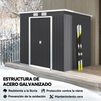 Outsunny Cobertizo de Jardín Exterior 2,4 m² 213x130x172 cm con Puerta Corredera Techo Inclinado Base sin Suelo y Ventanas Gris(m-4)
