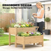 Outsunny Hochbeet 2-stufig erhöhter Pflanzkasten mit Vliesstoff Abflussloch, Holz 119,5 x 102 x 76,5 cm Hellbraun(m-6)
