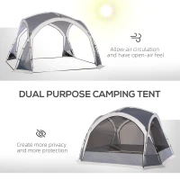 Outsunny Dome Tent for 6-8 Person, Camping Tent with 4 Zipped Mesh Doors, Removable Oxford Cloth, Lamp Hook, Portable Carry Bag, White and Grey(m-4)