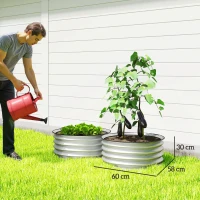 Outsunny 2-delige set verhoogde plantenbak, modulair verhoogd bed, 2 stuks, zonder bodem, Ø60 x 30 cm, zilver(m-3)