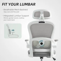 HOMCOM Ergonomiczny fotel biurowy z siateczkowym oparciem, regulowany, z podnoszonymi podłokietnikami, 5 kółek, funkcja przechylania, plastik, szary(m-5)