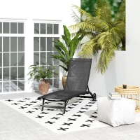 Outsunny Zonneligstoel met 5-Standen Verstelbare Rugleuning, Ademende Stof, Aluminium Frame, Zwart, 195 x 66 x 34 cm(m-10)