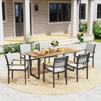 Outsunny Weerbestendige Houten Tuintafel 175x80 cm met Parasolgat voor 6 Personen - Bruin(m-10)