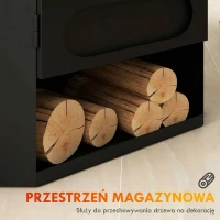 HOMCOM Biokominek z etanolem, wolnostojący, 3-godzinny czas palenia, do 25 m², półka na drewno opałowe, nierdzewna stal, czarny, 43 x 25 x 68 cm(m-6)
